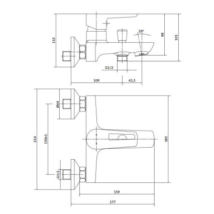 Cersanit S951-009 - Baterija za kadu MILLE crna/sjajni hrom