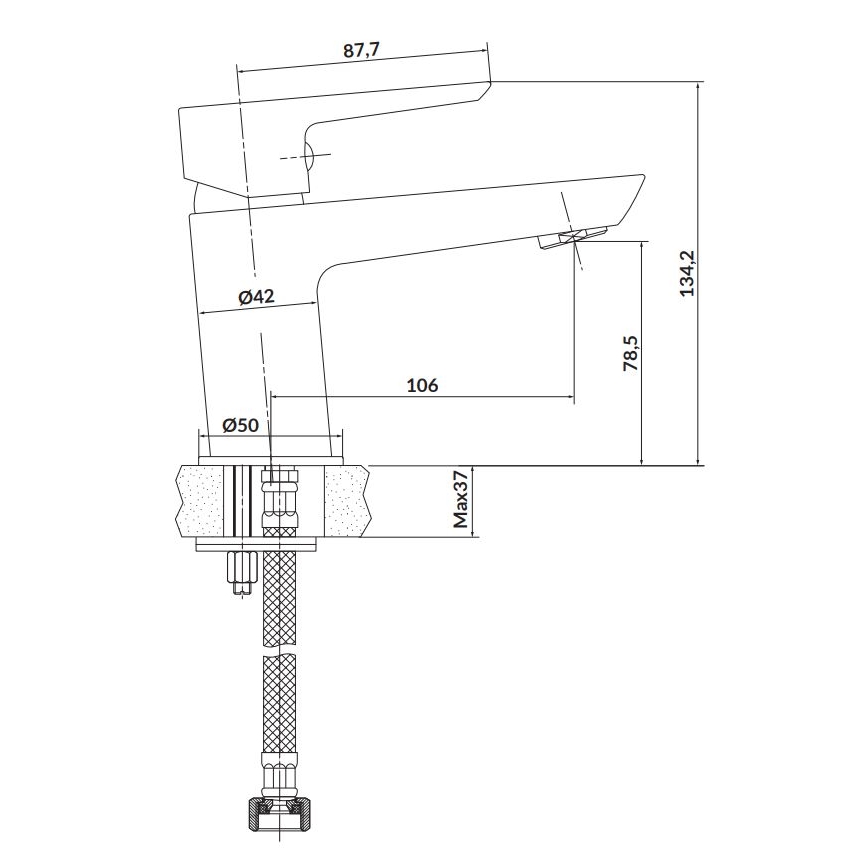 Cersanit S951-045 - Slavina za lavabo MILLE 13,4 cm sjajni krom + gornji deo sifona