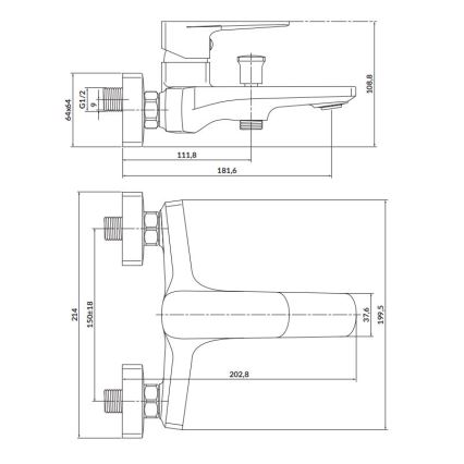 Cersanit S951-377 - Baterija za kadu LARGA, sjajni hrom