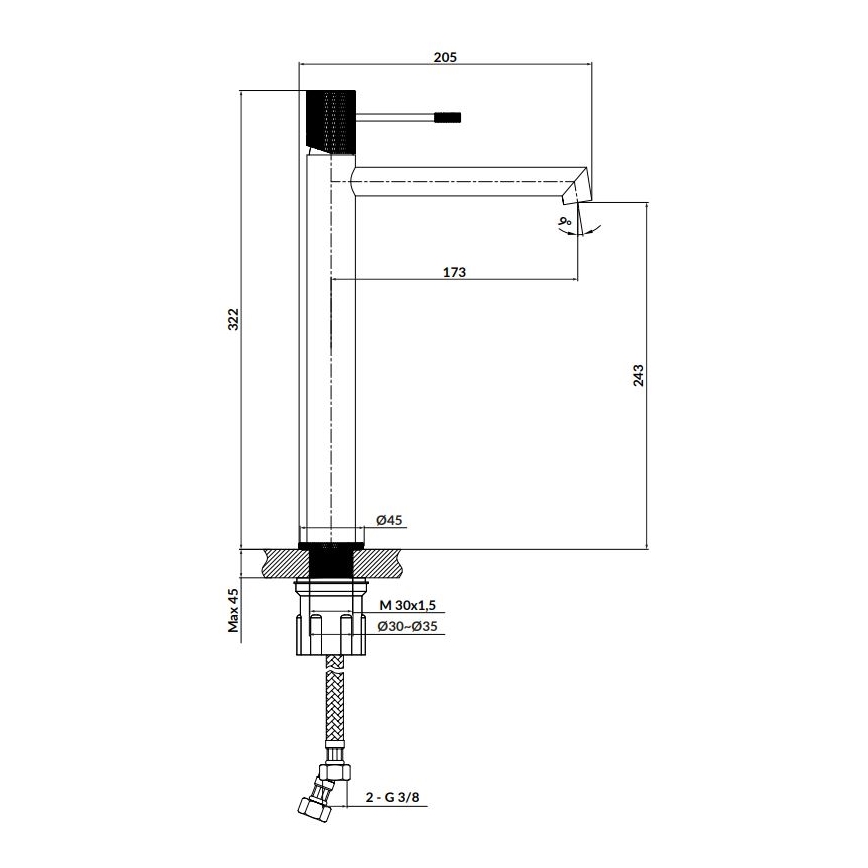 Cersanit S951-592 - Slavina za lavabo ZEN 32,2 cm sjajni krom