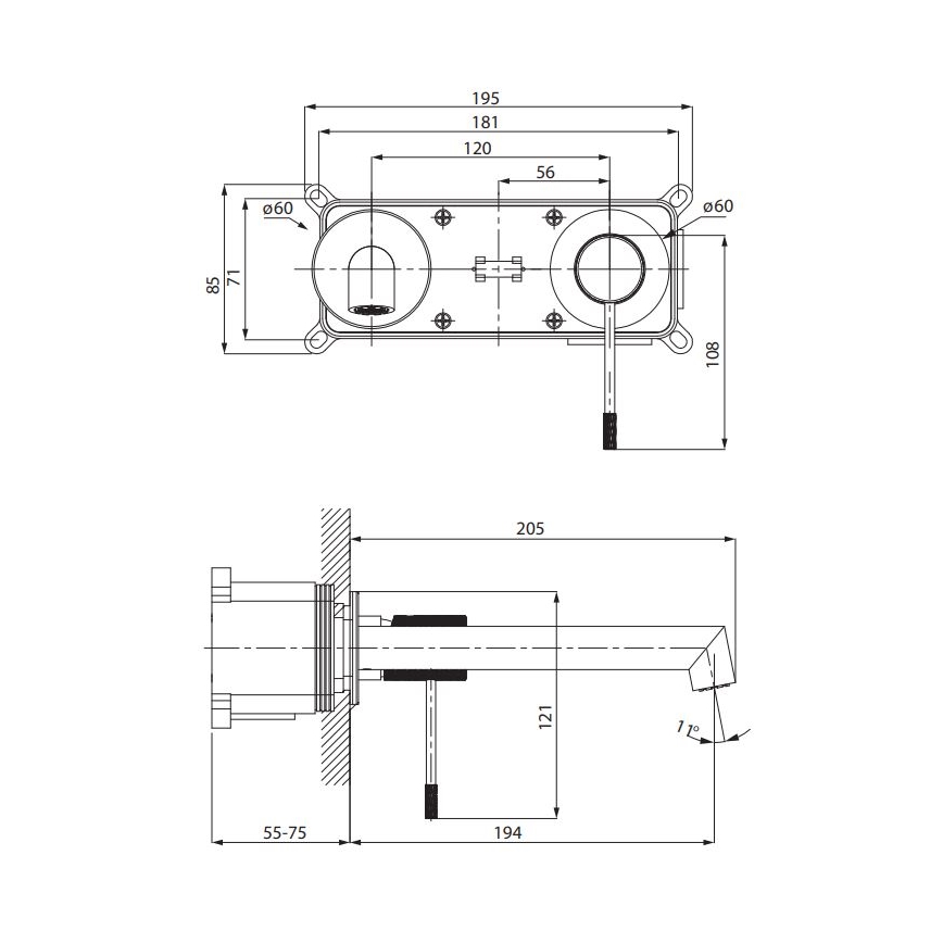 Cersanit S951-593 - Podometna baterija za umivaonik ZEN, sjajni hrom