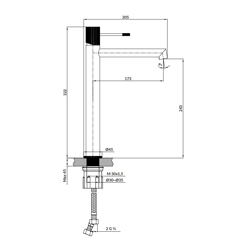 Cersanit S951-596 - Slavina za lavabo ZEN 32,2 cm crno