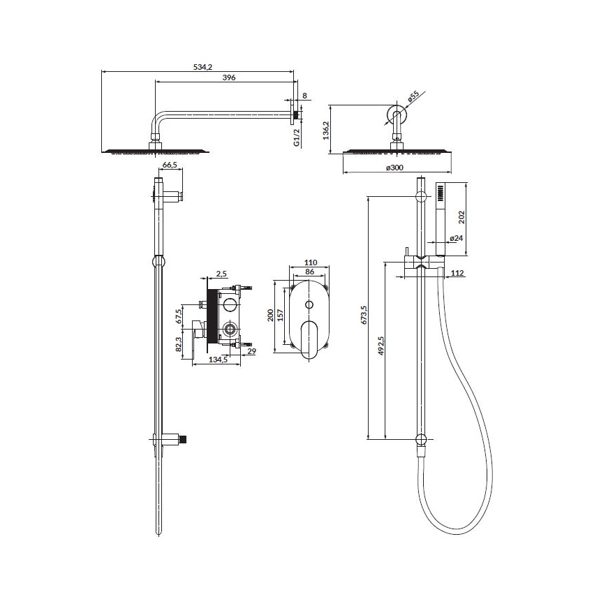 Cersanit S952-008 - Set za tuširanje sa ugradnom baterijom CREA, sjajni hrom