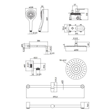 Cersanit S952-011 - Set za tuširanje MODUO sa podžbuknom baterijom, sjajni hrom