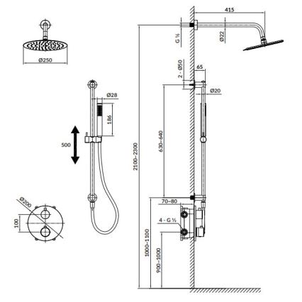 Cersanit S952-033 - Set za tuširanje sa termostatskom mešalicom za malter ZEN crno