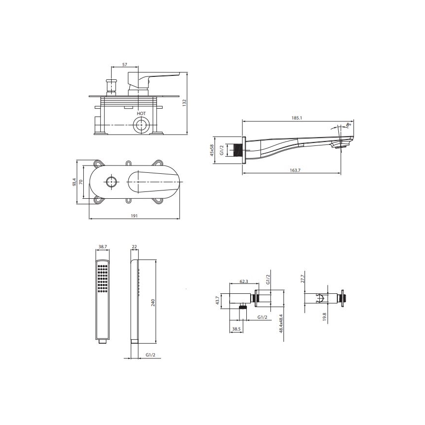 Cersanit S952-036 - Kupatilski set za kadu sa ugradnom baterijom CITY, sjajni hrom