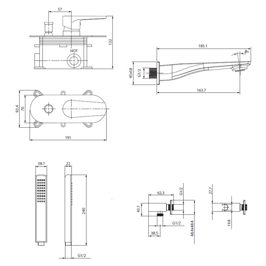 Cersanit S952-037 - Set za kadu sa podžbuknom baterijom MILLE, sjajni hrom