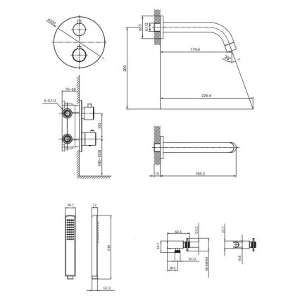Cersanit S952-041 - Set za kadu sa termostatskom mešalicom za malter ZEN crno