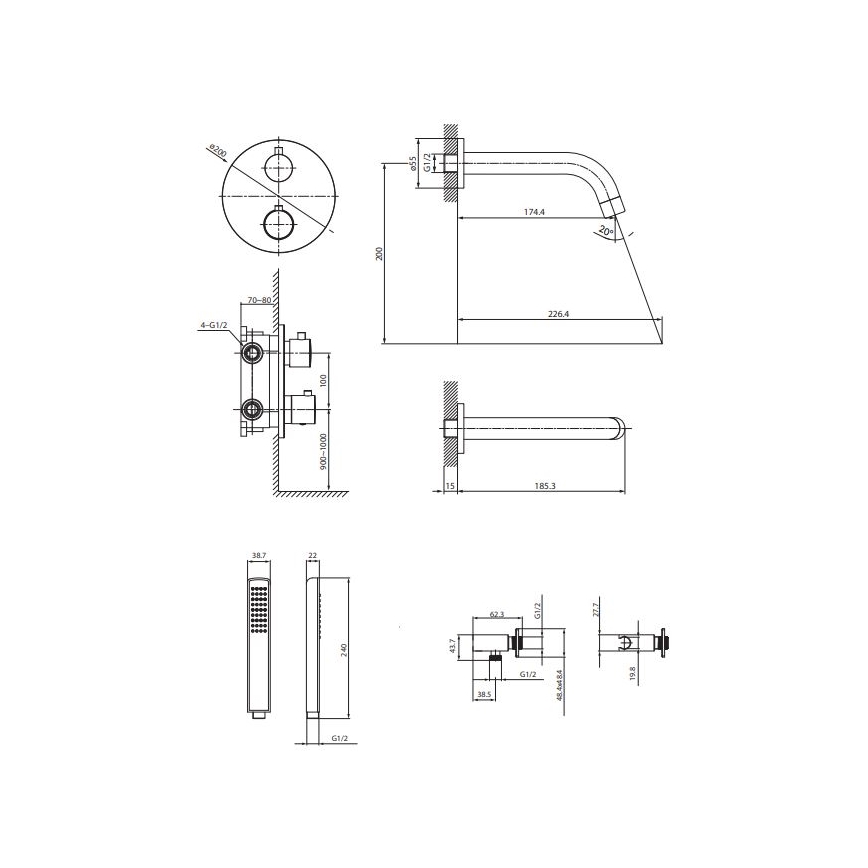 Cersanit S952-041 - Set za kadu sa termostatskom mešalicom za malter ZEN crno