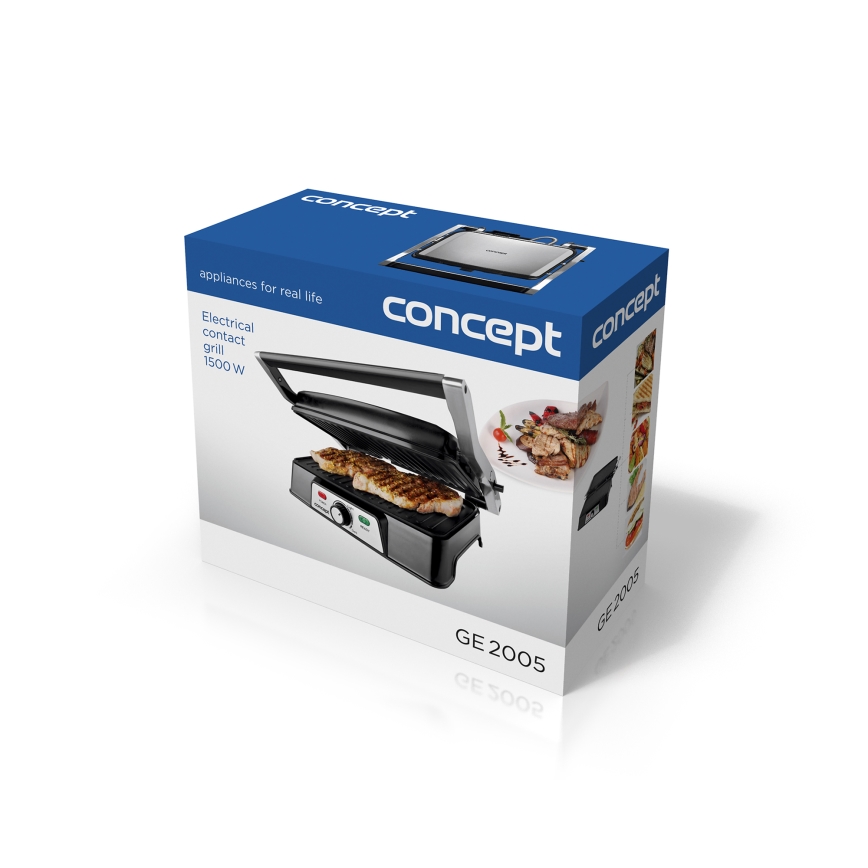 Concept ge2005 - Kontaktni roštilj 1500W/230V nerđajući čelik/crno