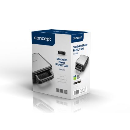 Concept SV3080 - Toster FAMILY 3u1 1200W/230V crna/nerđajući čelik