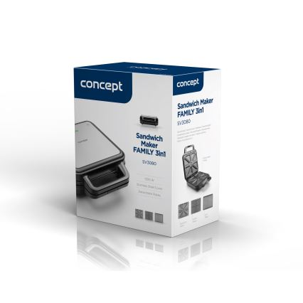 Concept SV3080 - Toster FAMILY 3u1 1200W/230V crno/nerđajući čelik