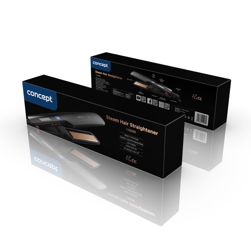 Concept VZ6010 - Parna pegla za kosu sa LED ekran ELITE STEAM BOOST 54W/230V crno