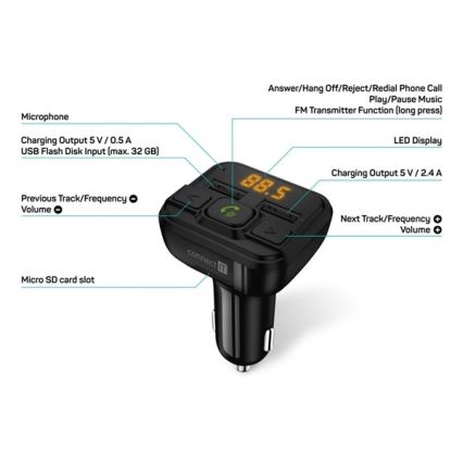 CONNECT IT CCC-8600-BK - FM transmiter za auto sa handsfree funkcijom crno