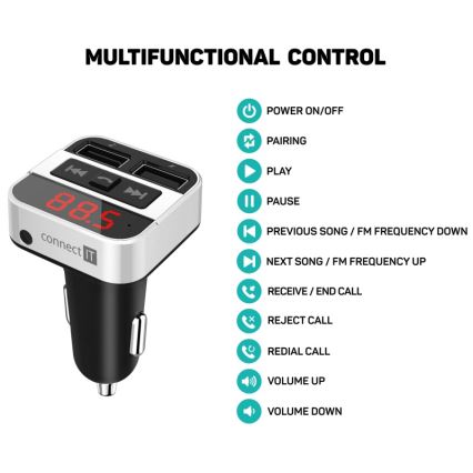 CONNECT IT CCC-8800-SL - FM transmiter za auto sa handsfree funkcijom crno/srebrno
