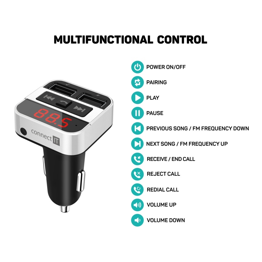CONNECT IT CCC-8800-SL - FM transmiter za auto sa handsfree funkcijom crno/srebrno