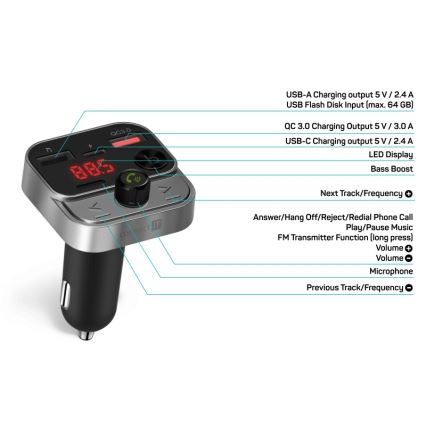 CONNECT IT CCC-8900-AN - FM transmiter za auto sa handsfree funkcijom crno/srebrno