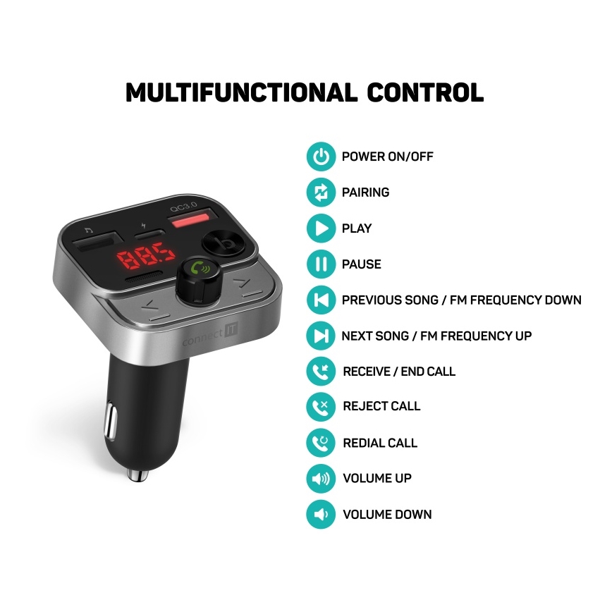 CONNECT IT CCC-8900-AN - FM transmiter za auto sa handsfree funkcijom crno/srebrno