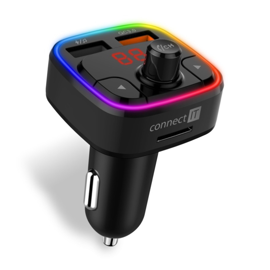CONNECT IT CCC-9090-BK - LED RGB FM predajnik za automobil sa handsfree funkcijom, crna