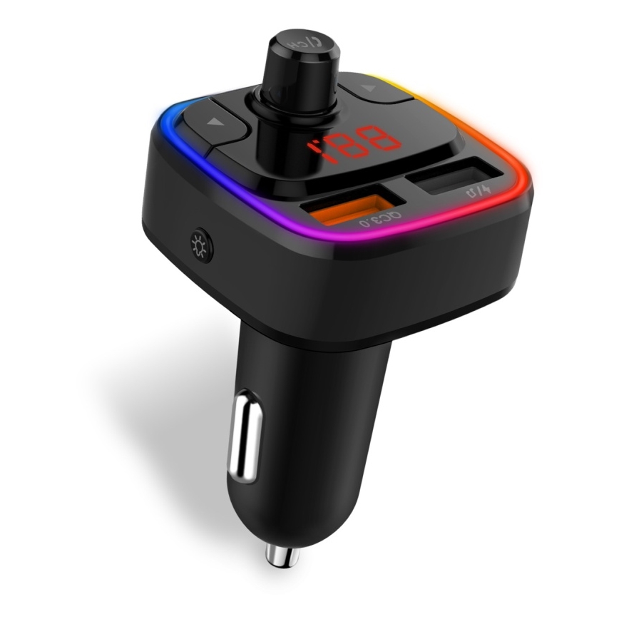 CONNECT IT CCC-9090-BK - LED RGB FM predajnik za automobil sa handsfree funkcijom, crna