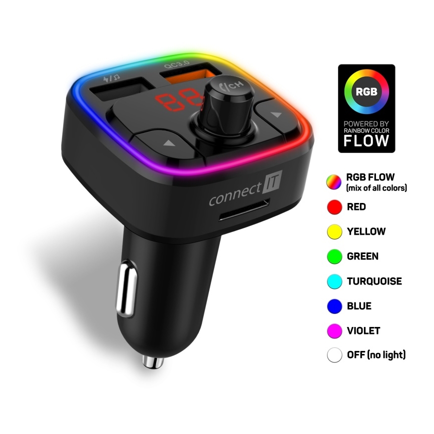 CONNECT IT CCC-9090-BK - LED RGB FM transmiter za auto sa handsfree funkcijom crno