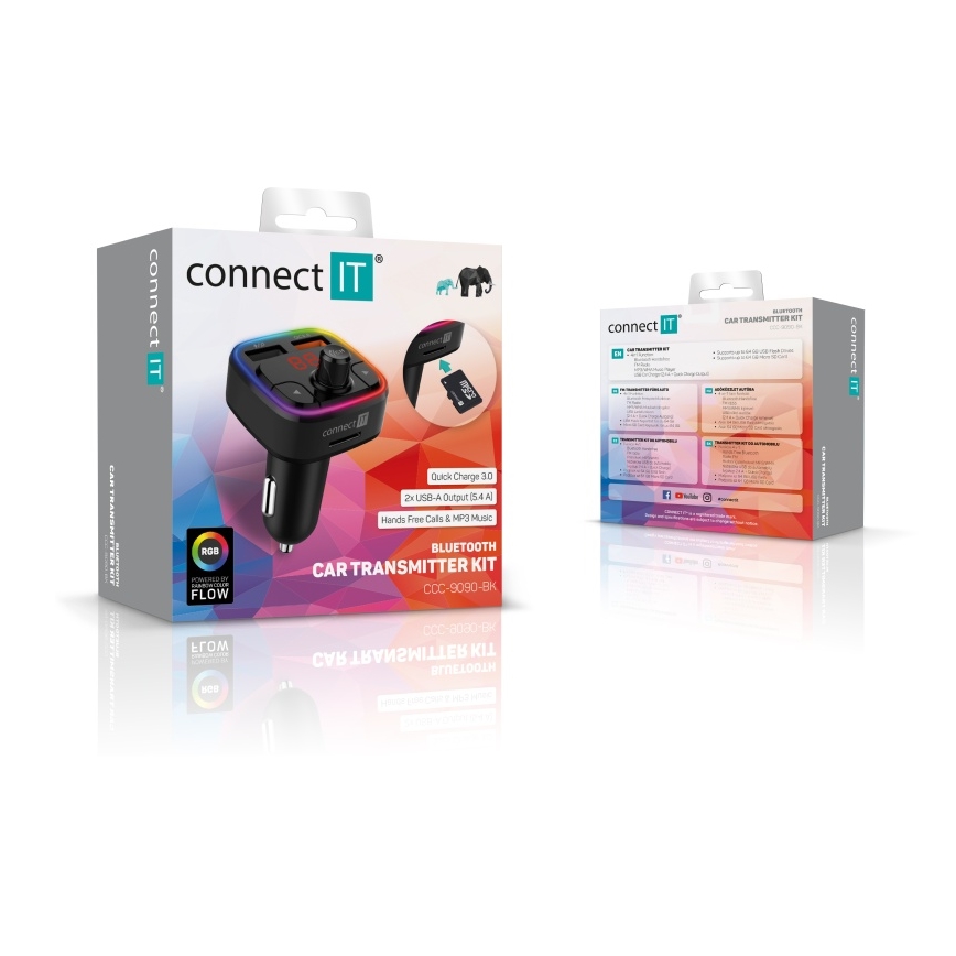 CONNECT IT CCC-9090-BK - LED RGB FM transmiter za auto sa handsfree funkcijom crno