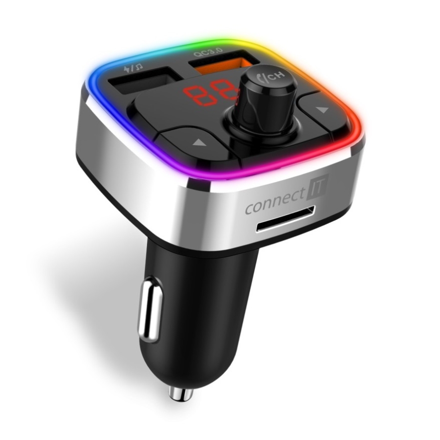 CONNECT IT CCC-9090-SL - LED RGB FM transmiter za auto sa handsfree funkcijom crno/srebrno