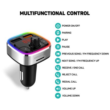 CONNECT IT CCC-9090-SL - LED RGB FM transmiter za auto sa handsfree funkcijom crno/srebrno