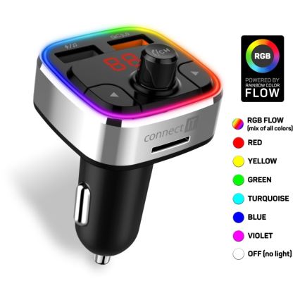 CONNECT IT CCC-9090-SL - LED RGB FM transmiter za auto sa handsfree funkcijom crno/srebrno