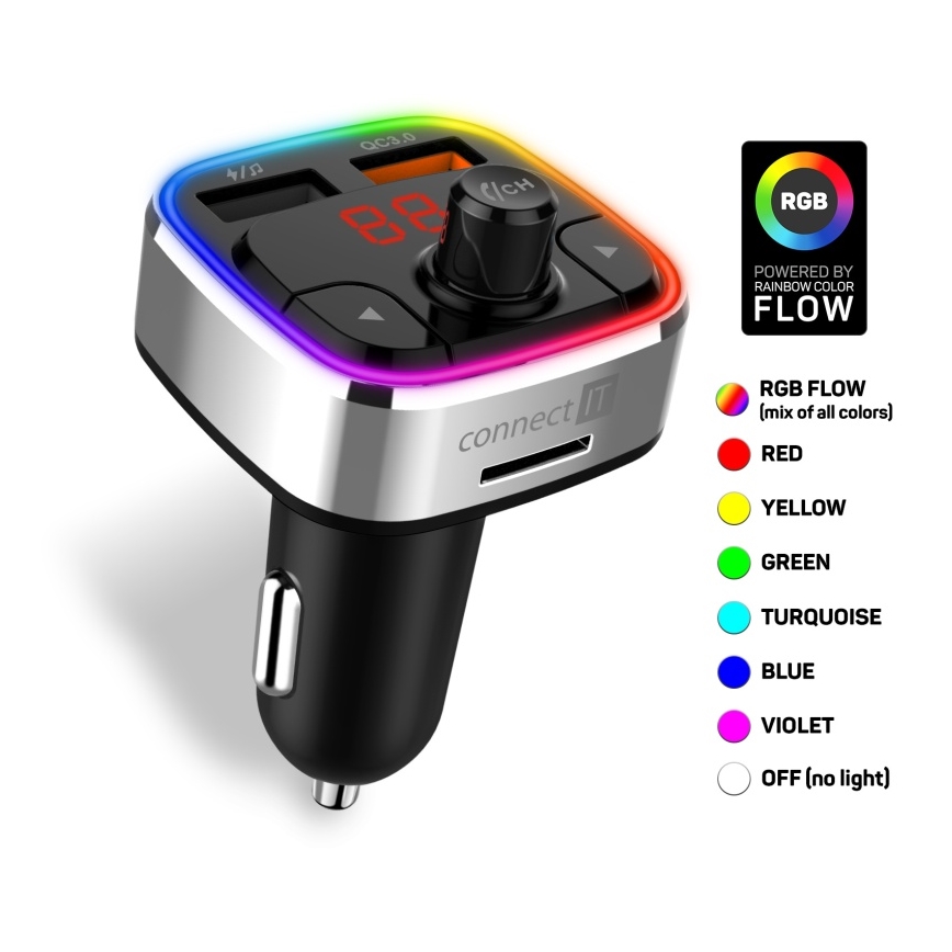 CONNECT IT CCC-9090-SL - LED RGB FM transmiter za auto sa handsfree funkcijom crno/srebrno