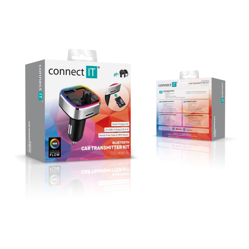 CONNECT IT CCC-9090-SL - LED RGB FM transmiter za auto sa handsfree funkcijom crno/srebrno