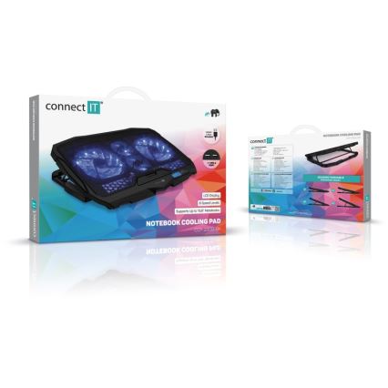 CONNECT IT CCP-2200-BK - Podloga za hlađenje laptopa 4x ventilator 2xUSB crno//plava