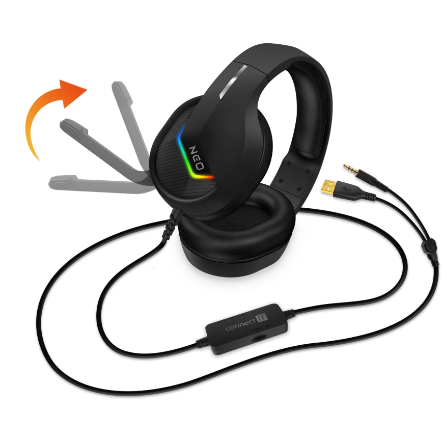 CONNECT IT CHP-3595-BK - LED RGB Gejming slušalice sa žicom sa mikrofonom crno