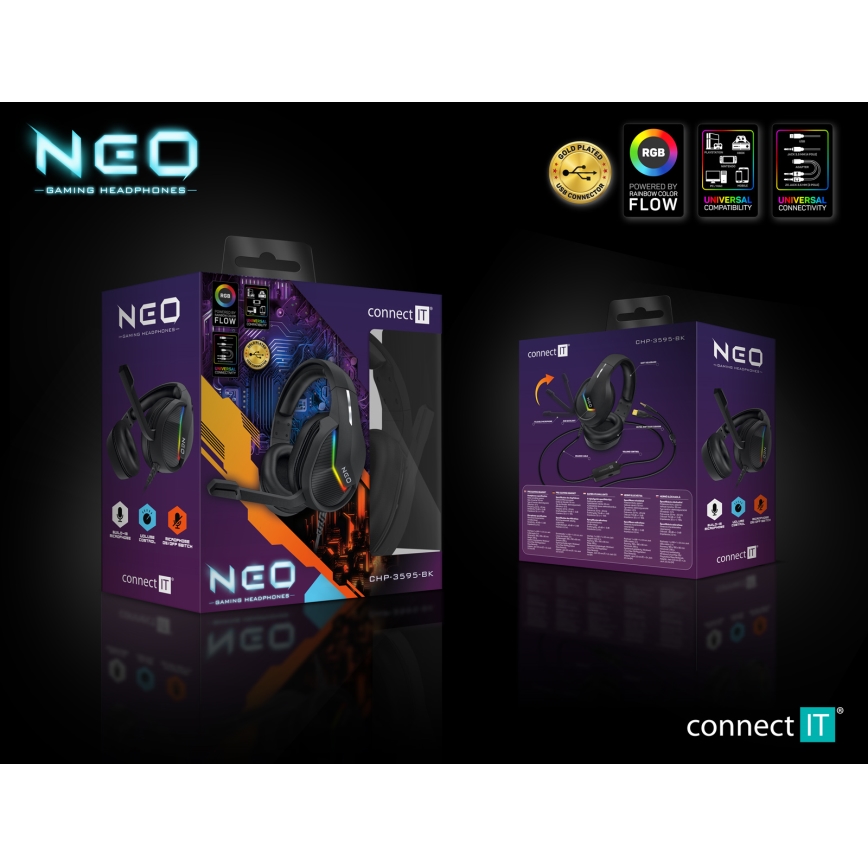 CONNECT IT CHP-3595-BK - LED RGB Gejming slušalice sa žicom sa mikrofonom crno