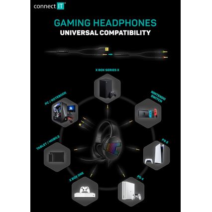 CONNECT IT CHP-3595-WH - LED RGB gejmerske žične slušalice sa mikrofonom bele/crne