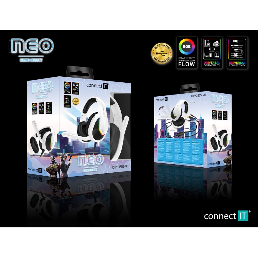 CONNECT IT CHP-3595-WH - LED RGB gejmerske žične slušalice sa mikrofonom bele/crne