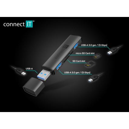 CONNECT IT CHU-4060-AN - USB-A hub sa čitačem memorijske kartice 4u1