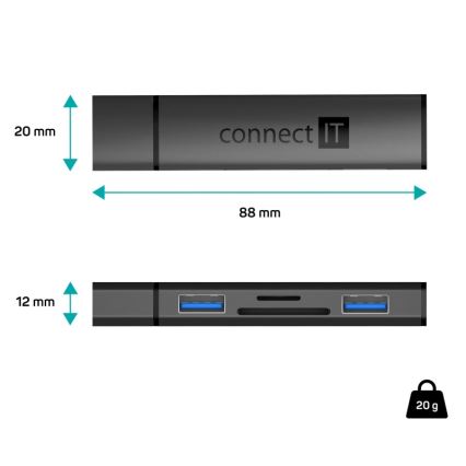 CONNECT IT CHU-4060-AN - USB-A hub sa čitačem memorijske kartice 4u1