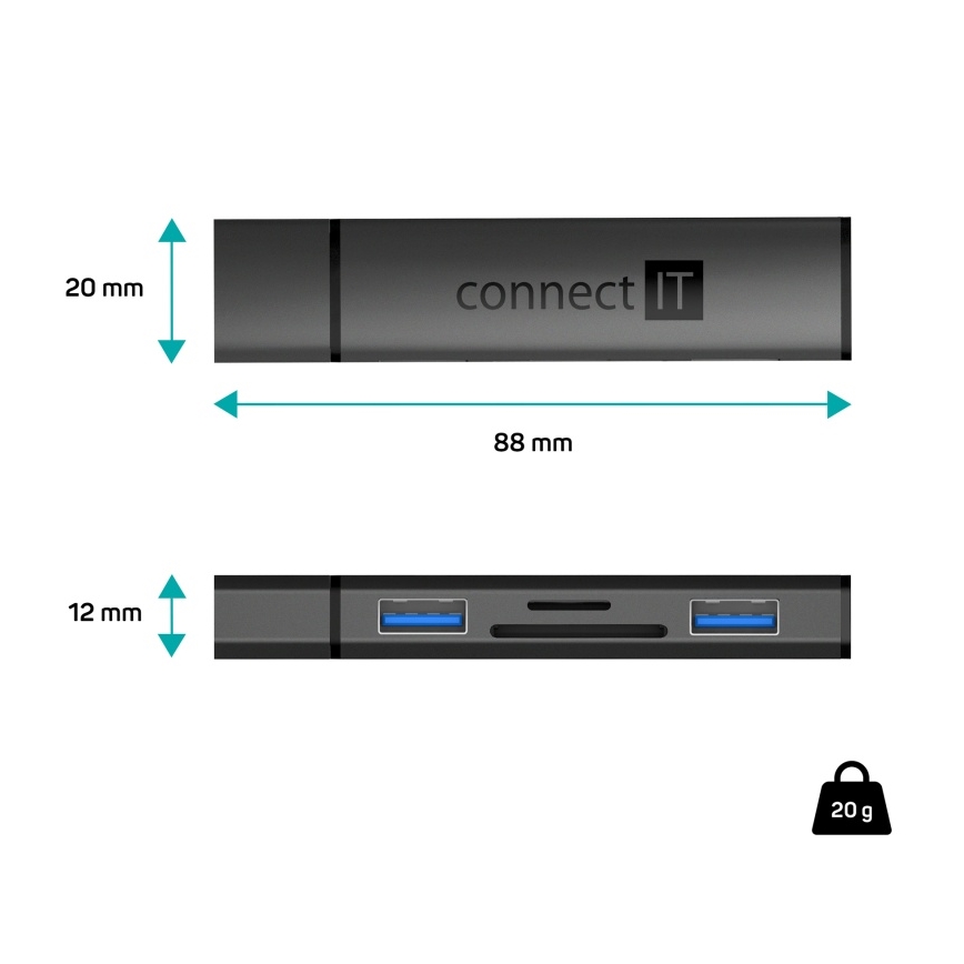 CONNECT IT CHU-4060-AN - USB-A hub sa čitačem memorijske kartice 4u1
