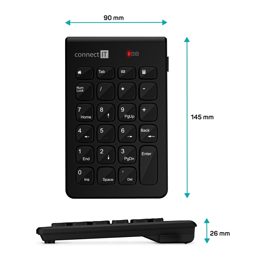 CONNECT IT CKB-0062-BK - Bežična numerička tastatura 1xAAA crna