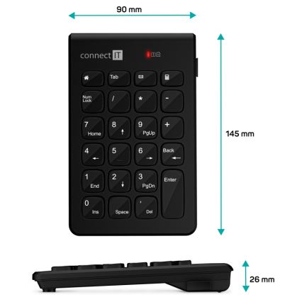 CONNECT IT CKB-0062-BK - Bežična numerička tipkovnica 1xAAA crno
