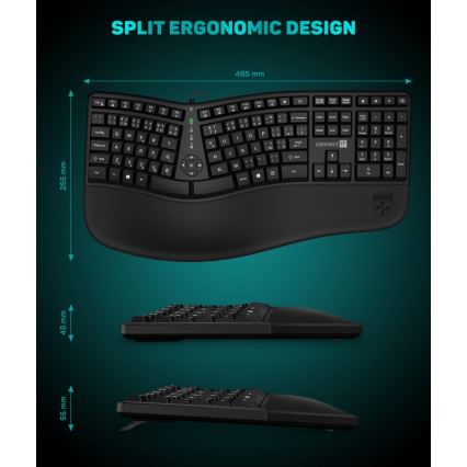 CONNECT IT CKB-2800-CS - Ergonomska bežična tastatura sa CZ/SK lokalizacijom crno