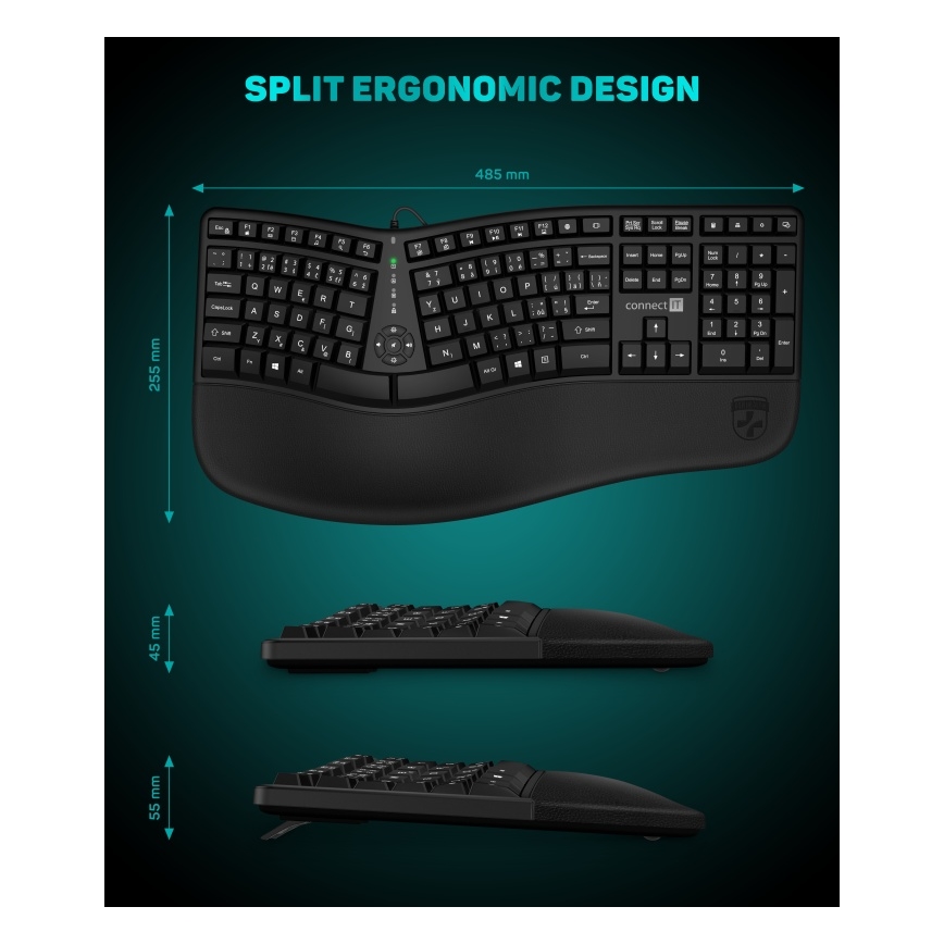 CONNECT IT CKB-2800-CS - Ergonomska bežična tastatura sa CZ/SK lokalizacijom crno