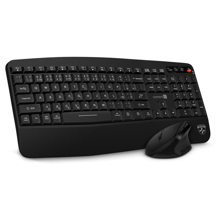 CONNECT IT CKM-6010-CS - Ergonomska bežična tastatura i miš 800/1200/1600/2400 DPI sa CZ/SK lokalizacijom 1xAA + 2xAAA crno