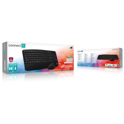 CONNECT IT CKM-6010-CS - Ergonomska bežična tastatura i miš 800/1200/1600/2400 DPI sa CZ/SK lokalizacijom 1xAA + 2xAAA crno