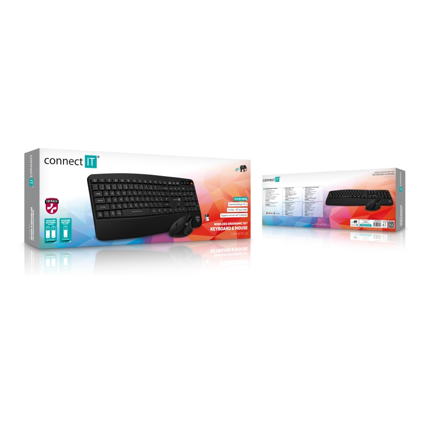CONNECT IT CKM-6010-CS - Ergonomska bežična tastatura i miš 800/1200/1600/2400 DPI sa CZ/SK lokalizacijom 1xAA + 2xAAA crno