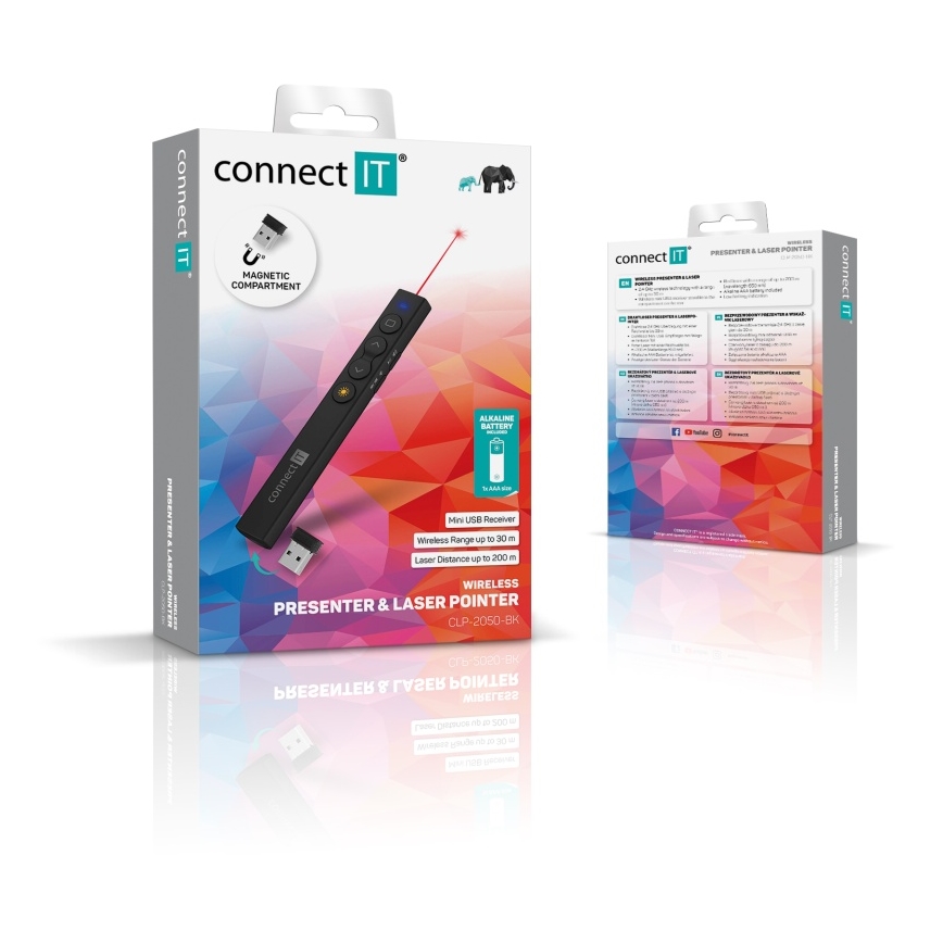 CONNECT IT CLP-2050-BK - Bežični prezenter sa laserskim pokazivačem 1xAAA