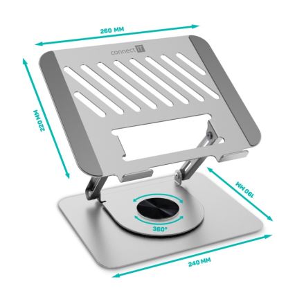CONNECT IT CMF-2100-SL - Okretni stalak za laptop srebrno