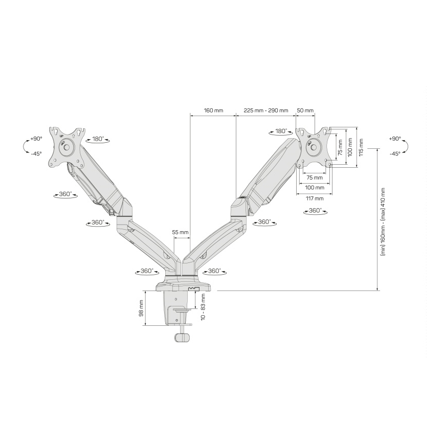 CONNECT IT CMF-3207-BK - Univerzalni držač za 2 monitora 13-27” crno