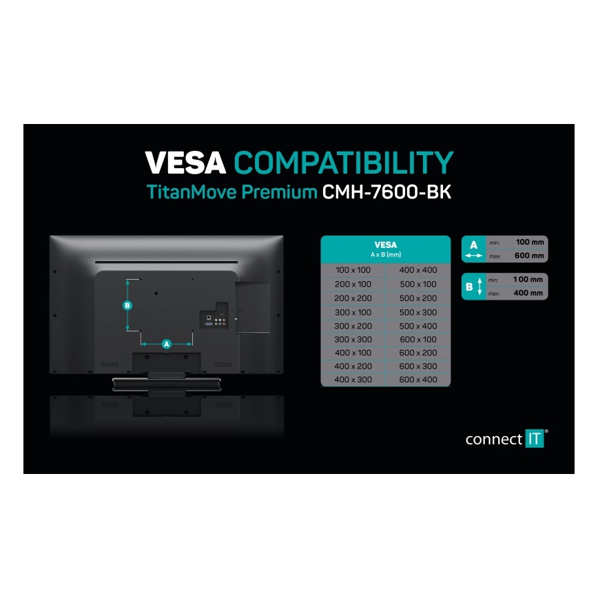 CONNECT IT CMH-7600-BK - Zidni nosač za TV 32-70” crno